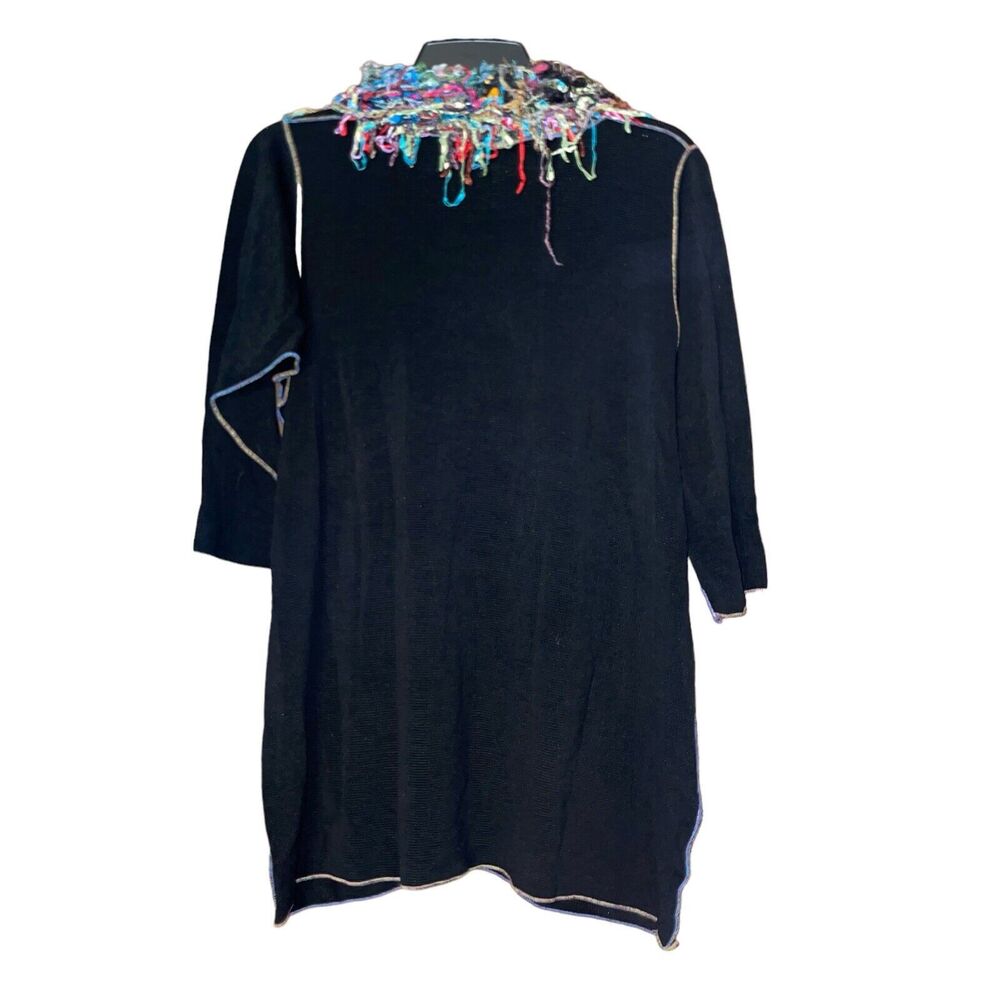 Hand Made O/S Chenille Lagenlook Black Thermal Cowl Neck Tunic Top Art to Wear - Picture 4 of 7